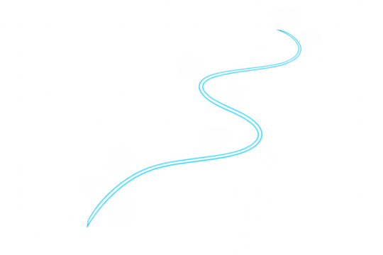 Blue neon glowing line curve on transparent background