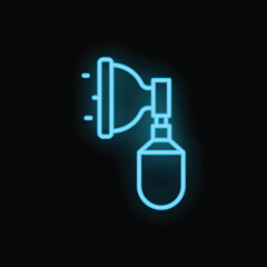 Blue neon icon of a manual resuscitator glowing against a dark background