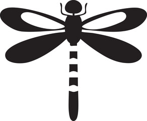 Black silhouette of a stylized dragonfly with spread wings on a white background