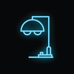 Blue neon sign of a desk lamp shining in the dark, a design element for advertising, posters, banners, etc