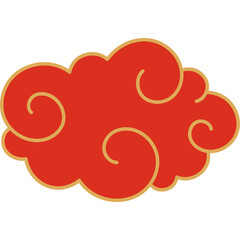 Traditional Asian Red Cloud With Gold Outline Isolated On White Background Or Transparent Background