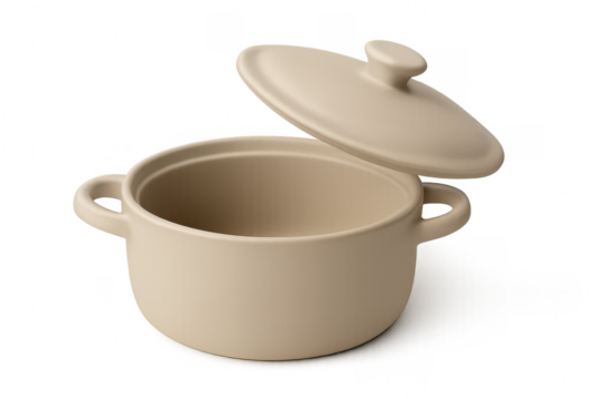 Ceramic cooking pot with lid on transparent background