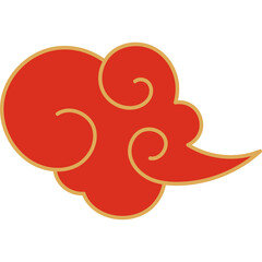 Traditional Red Cloud Icon With Golden Outline On Transparent Background Minimalist Oriental Style