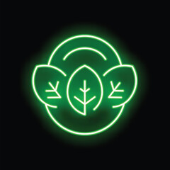 Green neon sign glowing on a black background, perfect for promoting eco friendly businesses and concepts