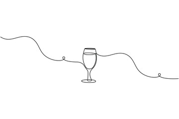 Obraz premium Champagne glasses toast continuous one line drawing minimalist celebration illustration