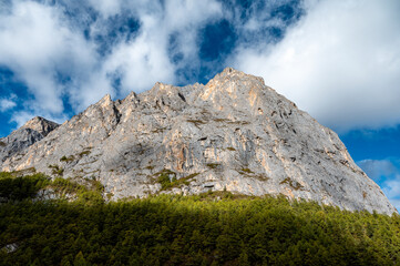 The rocky mountains and forest vegetation scenery of the Qinghai-Tibet Plateau region