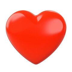 Glossy red heart with reflective finish on transparent background