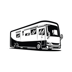 RV Motorhome Campervan Bus Trailer Caravan Vector Icon Monochrome Isolated