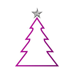 Minimalist Christmas tree in vector format with purple outline and silver star.