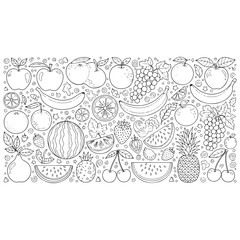 doodle food line art, coloring pages vector illustration.