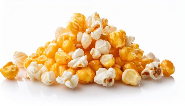 puffed corn kernels popcorn isoated on white background