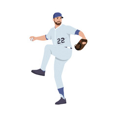 Baseball Pitcher Throwing Ball. Flat vector illustration isolated on white background