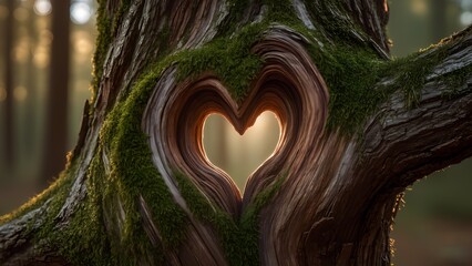 "Heartbeat of the Forest": A macro shot of a section of an ancient, moss-covered tree trunk, showing intricate bark patterns. Two tiny, naturally occurring knots or indentations in the wood.