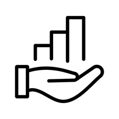 Business growth support icon, hand holding bar chart outline