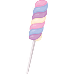 Twisted Marshmallow Swirl Lollipop Candy Treat With Pastel Colors On A Stick Against A White Background And Transparent Background