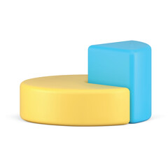 Two 3D Pie Chart Segments One Yellow Quarter Slice and One Blue Bar Chart Section Isolated on a White Background with Subtle Shadows