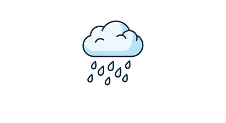 Obraz premium A cute, cartoon cloud raining water droplets on a white background; weather icon.