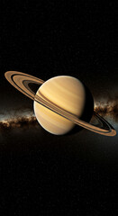 Saturn in Space: A Stunning View of the Ringed Planet with Its Rings Against the Milky Way Galaxy