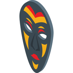 Tribal Mask Icon With Abstract Face Design In Red Yellow And Black Colors Isolated On White Background