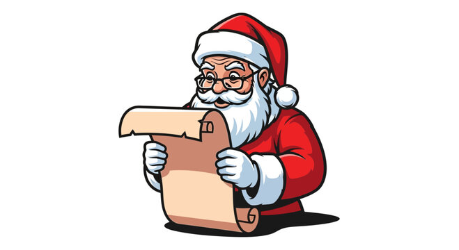 Santa Claus Reading a List Vector Illustration for Holiday Projects