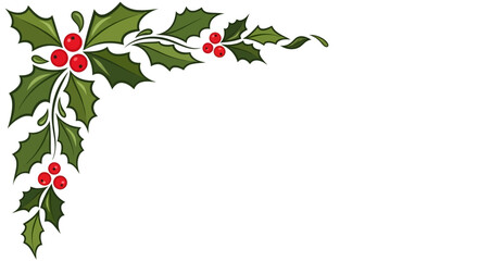 Decorative Christmas holly and berry corner element, a festive winter holiday border design vector illustration
