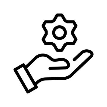 Managed service icon, hand holding gear technical support outline