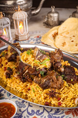 Delicious Lamb Biryani Dish with Rice and Spices.