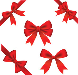 loral Red Ribbon Badges &mdash; Elegant Decorative Elements for Festive and Romantic Themes