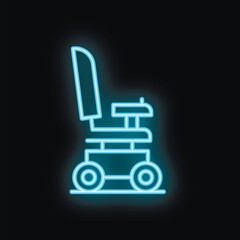 Neon sign depicting a modern electric wheelchair, symbolizing mobility and accessibility for people with disabilities