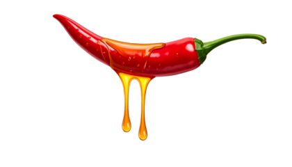 Sweet and Spicy Concept Chili Pepper with Flowing Honey, Transparent PNG