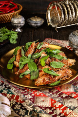 Delicious Middle Eastern Food Platter with Fresh Herbs.