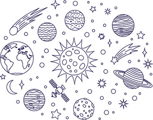 celestial illustration in hand drawn style bringing cosmic wonder and charm to kids education design and creative pattern projects