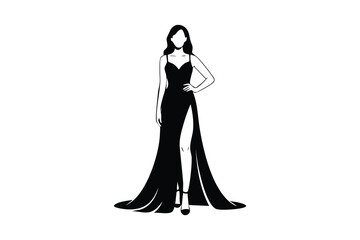 Elegant Woman in Long Slit Evening Gown Silhouette