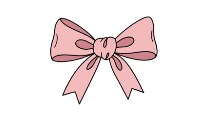 A charming and simple hand-drawn illustration of a cute pink ribbon bow for decoration or gift wrapping