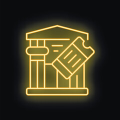 Neon sign representing museum or theatre ticket office with glowing ticket