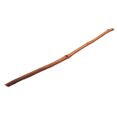 Elongated wooden stick with natural grain on transparent background