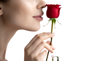 Hand Gently Holding a Red Rose, Isolated on Transparent Background PNG