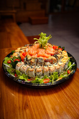 Delicious Sushi Platter with Fresh Salmon and Vegetables.