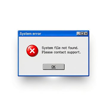 Classic computer system error message dialog box isolated on white background