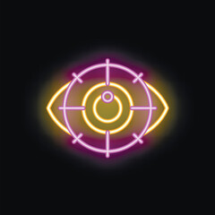 Neon sign representing an eye with cross sight focusing vision, perfect for topics like marketing, targeting and advertising
