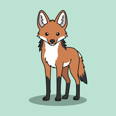 Cute Maned Wolf — Endemic Wildlife of Brazil | Flat Vector Illustration