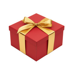 Obraz premium Square red gift box with gold trim and ribbon on transparent background