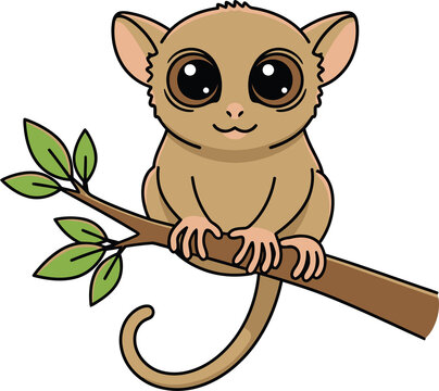cute tarsier sitting on branch clip art preview