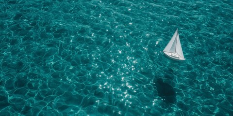 A sailboat glides peacefully across sparkling turquoise waters, capturing the essence of tranquility and ocean adventure.