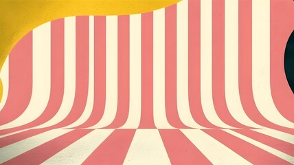 Obraz premium Curved striped backdrop with yellow abstract shape