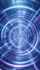 Fototapeta premium A vibrant, abstract design featuring concentric circles and glowing lines, creating a sense of depth and movement in a digital aesthetic.