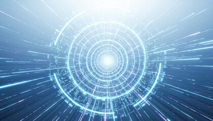 Fototapeta premium A vibrant, abstract digital design featuring concentric circles and lines radiating outward, suggesting movement and energy.