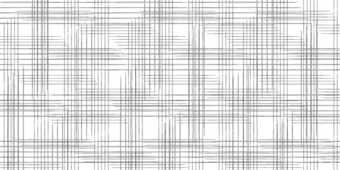Black cross hatch seamless texture. Straight line repeated pattern surface. Rough sackcloth fabric background. Crosshatch linen canvas burlap overlay wallpaper. Vector textile backdrop