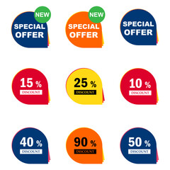 Fototapeta premium Set of Sale discount label icon, price offer symbol design, web sticker vector illustration .