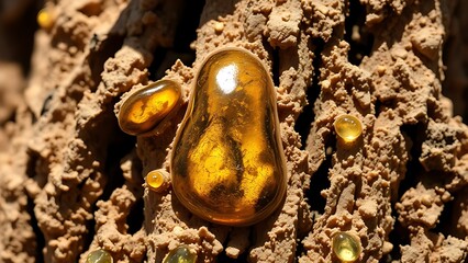 oleoresin. Frankincense resin tears on tree bark glistening in the harsh desert sunlight. event programs, museum guides, designed for cultural heritage projects and event programs.